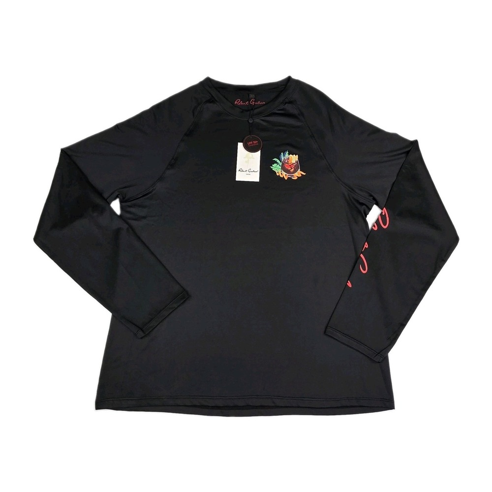 Robert Graham Shirt Mens L Black UPF 50+ Long Sleeve Rashguard Beach New $78